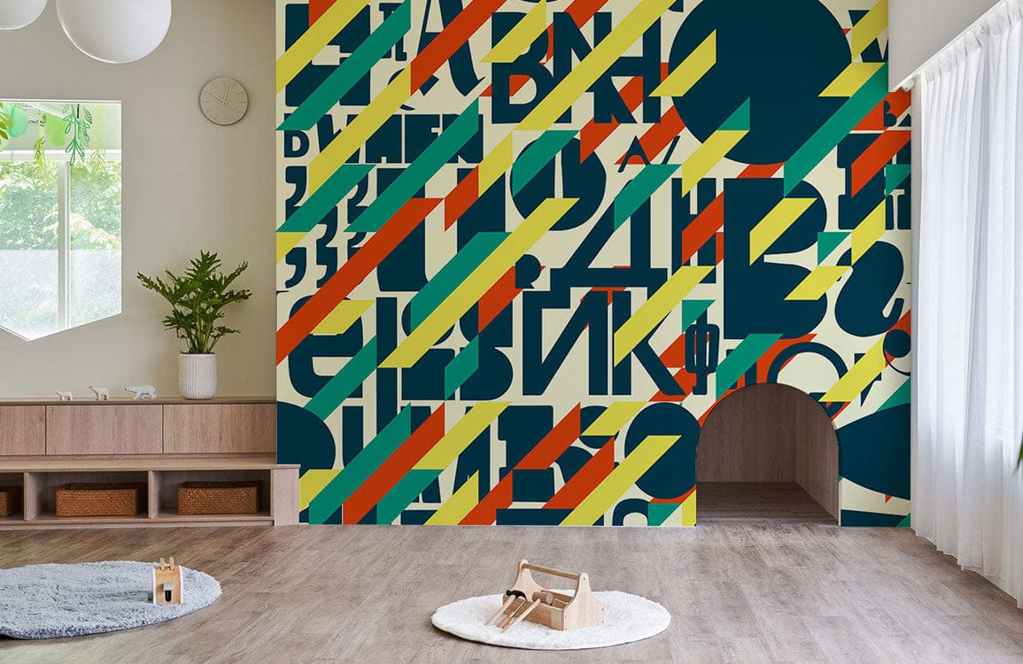 lettres colorées motif papier peint mural pour chambre