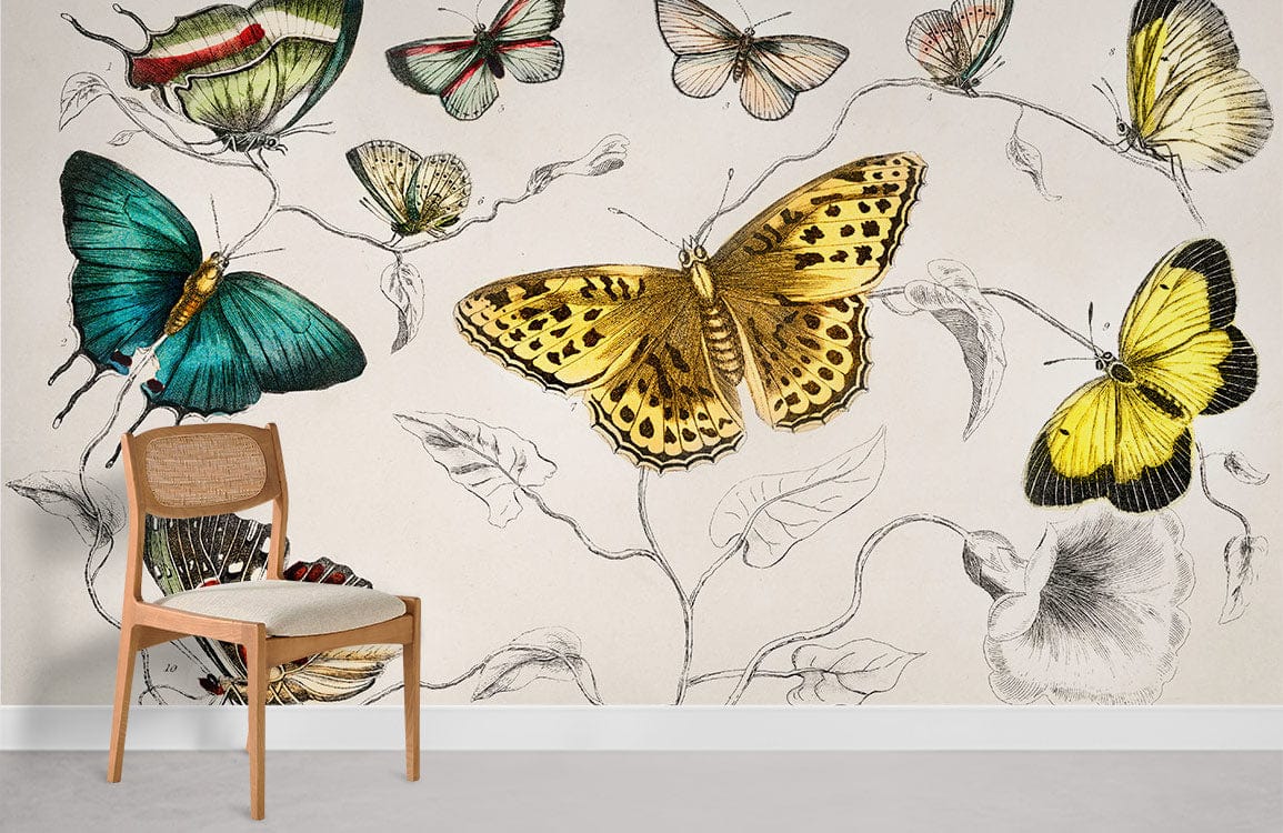 Divers papillons papier peint mural salle