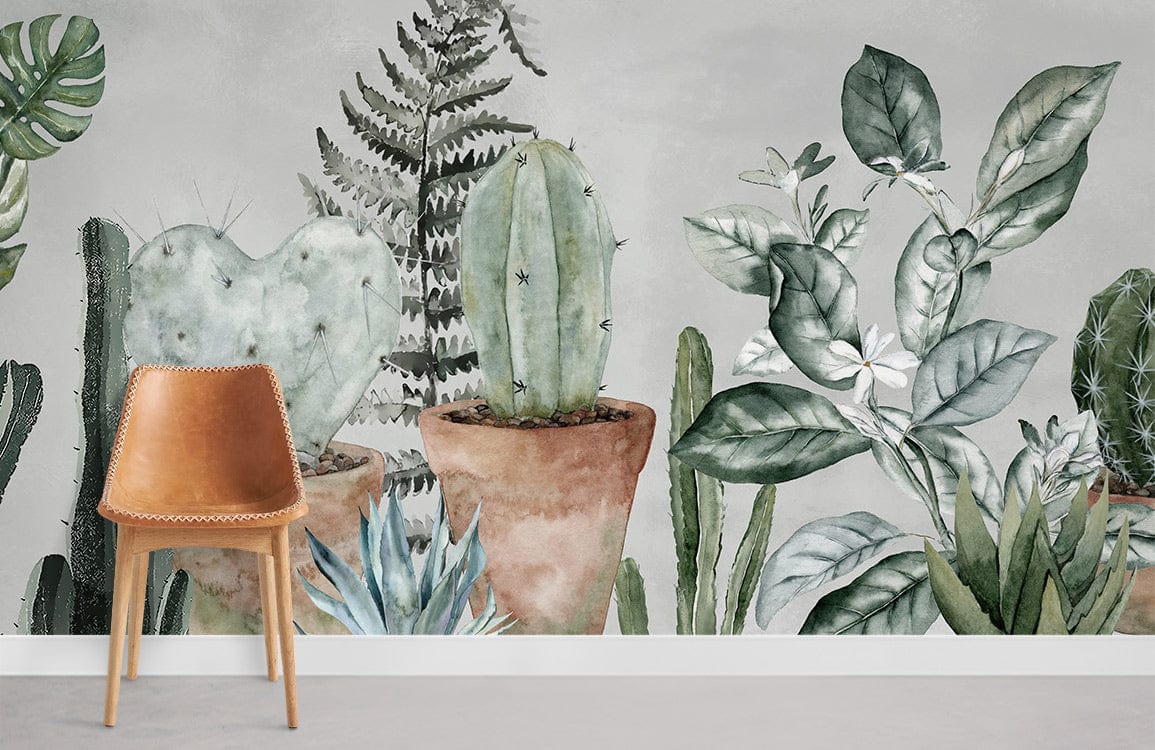 Aquarelle cactus peint peint mural salle
