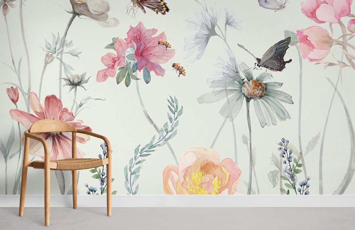 Chambre de peintures murales de printemps aquarelle