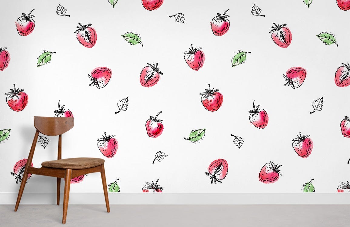 Salle murale murale aux fraises à aquarelle