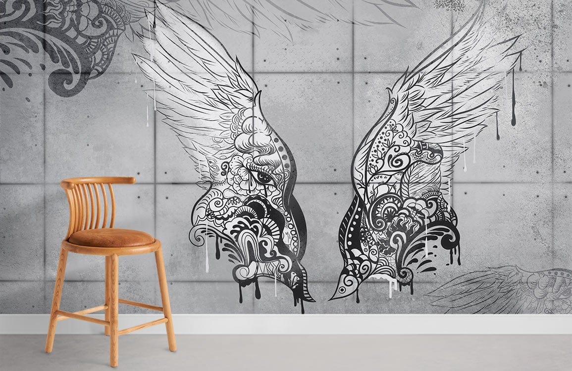Salle de papier peint murale graffiti ailes
