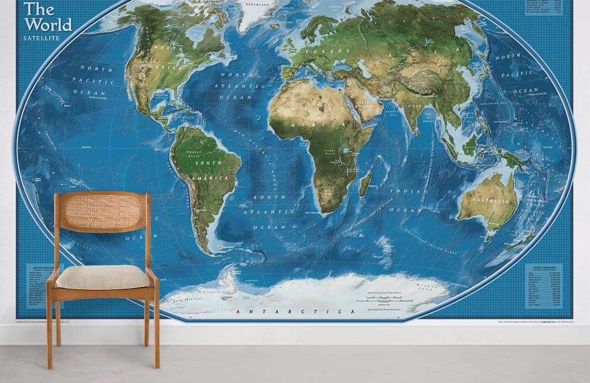 Papier peint bleu carte du monde pour murs